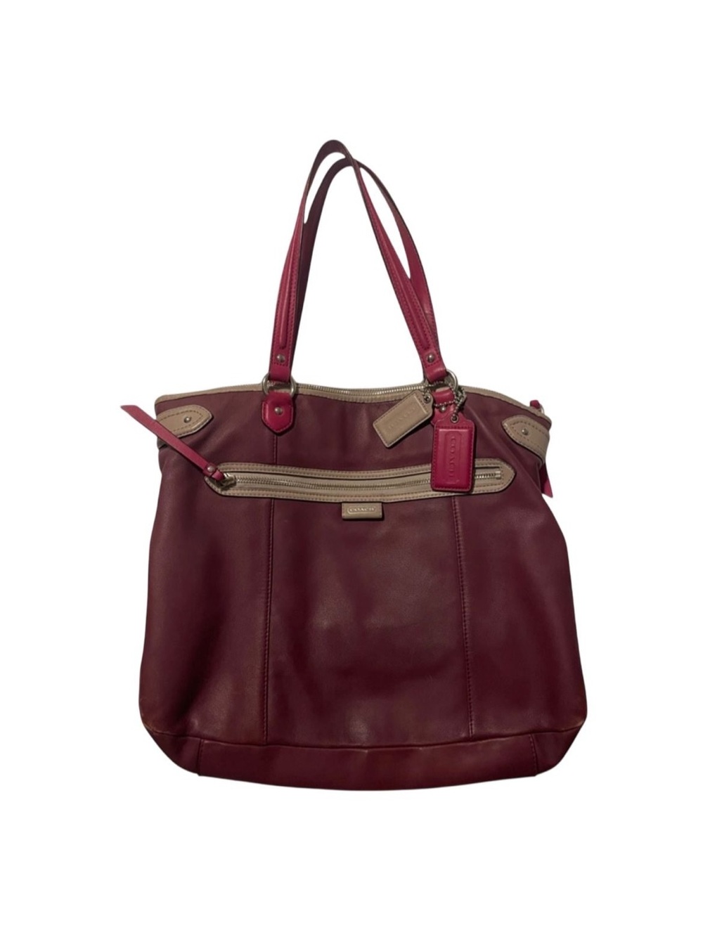 Coach burgundy, purple and Pink Leather Tote